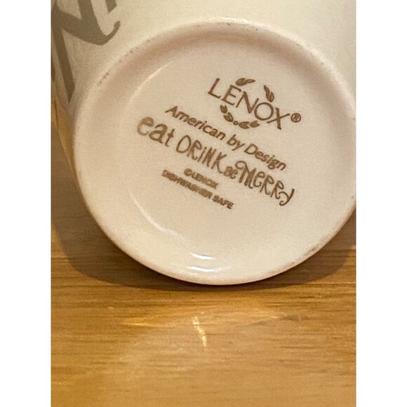 Lenox Eat Drink be Merry Holiday 12 oz Mug Red Gold & Silver White Mug Christmas - Picture 6 of 6